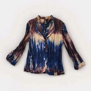 23rd St Blouse Womens XL Tie Dye Crinkle Button Front Boho Artsy Lightweight